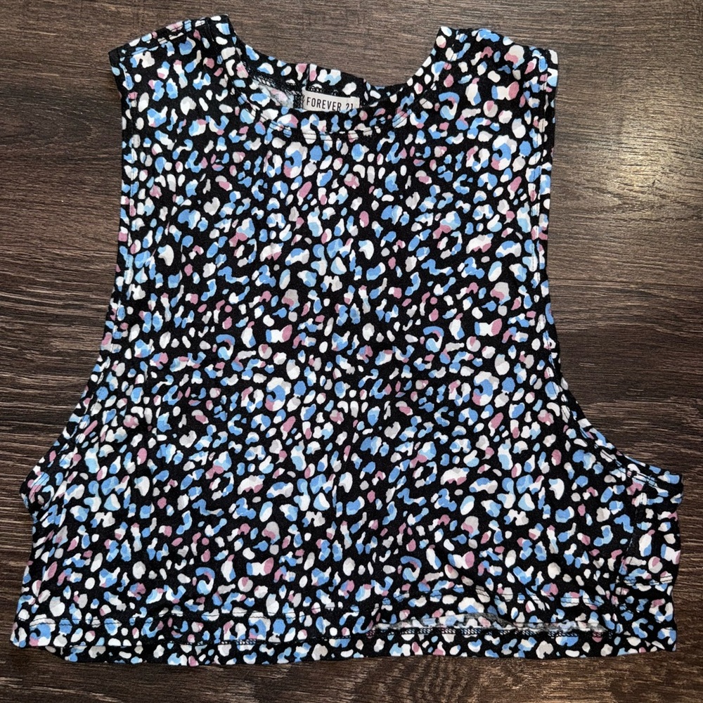 Forever 21 Black and Blue Leopard Crop Top